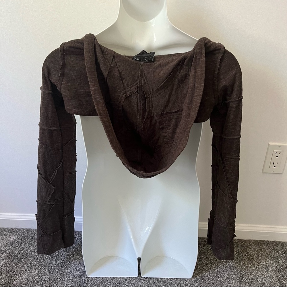 Psylo Pecoa Hooded Shrug Bolero Patchwork Grunge Apocalyptic Steampunk Rave M L - Picture 6 of 8